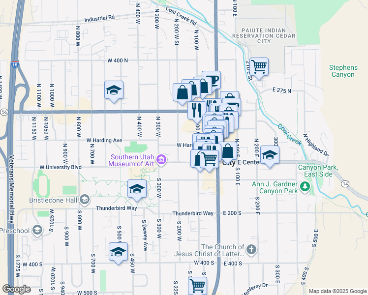 map of restaurants, bars, coffee shops, grocery stores, and more near 61 North 100 East in Cedar City
