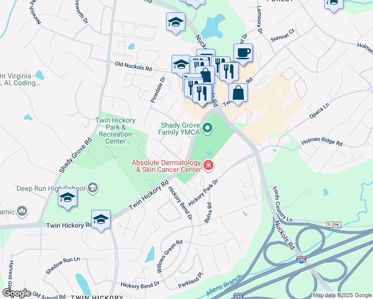 map of restaurants, bars, coffee shops, grocery stores, and more near 11405 Scotsglen Court in Glen Allen