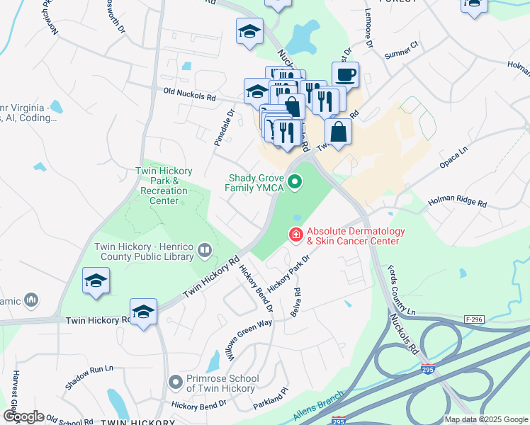 map of restaurants, bars, coffee shops, grocery stores, and more near 11405 Scotsglen Court in Glen Allen