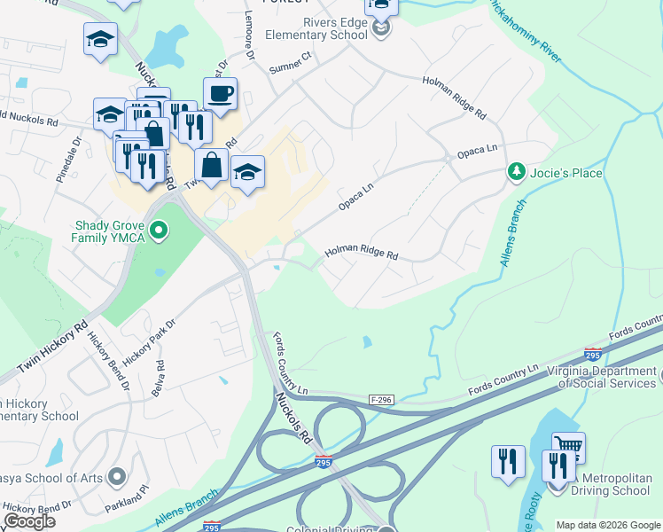 map of restaurants, bars, coffee shops, grocery stores, and more near 5618 Benoni Court in Glen Allen