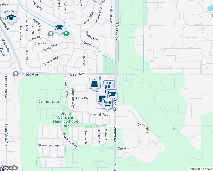 map of restaurants, bars, coffee shops, grocery stores, and more near 2070 Research Drive in Livermore