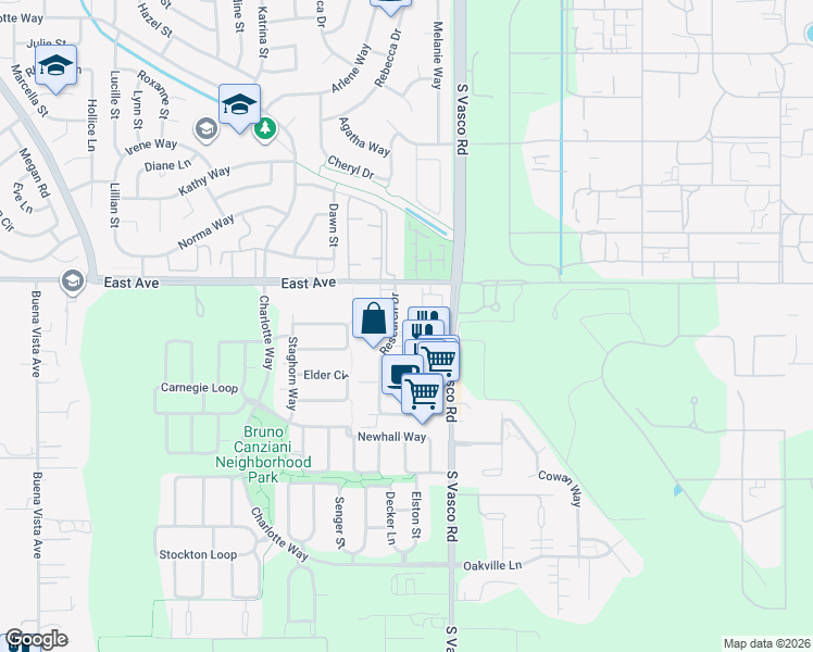 map of restaurants, bars, coffee shops, grocery stores, and more near 2070 Research Drive in Livermore