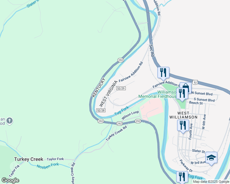 map of restaurants, bars, coffee shops, grocery stores, and more near 407 Persinger Dr in Williamson