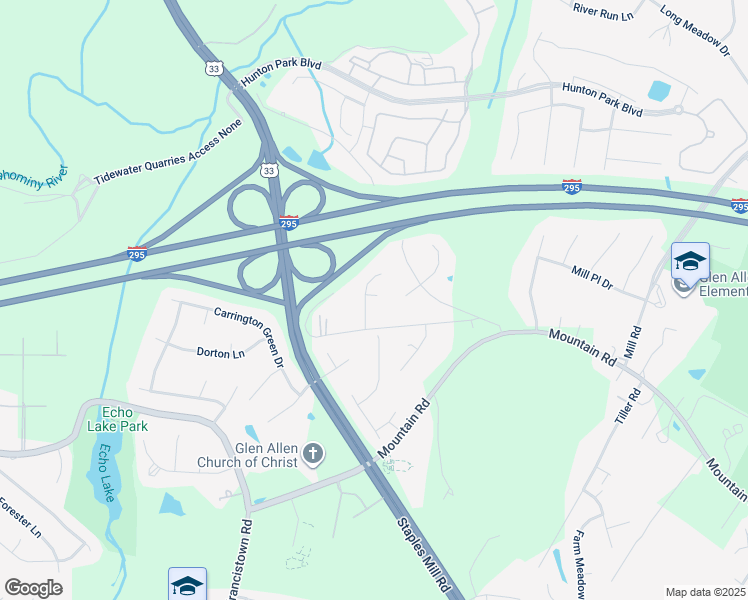 map of restaurants, bars, coffee shops, grocery stores, and more near 11011 Springfield Court in Glen Allen