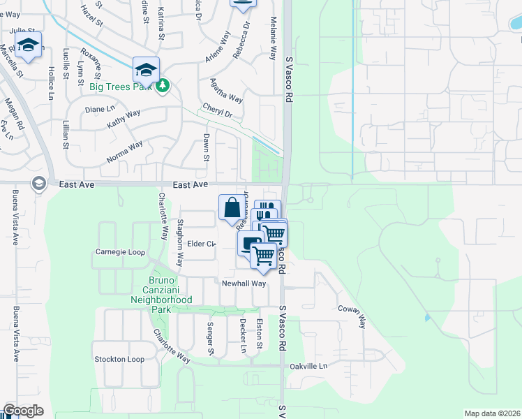 map of restaurants, bars, coffee shops, grocery stores, and more near 2209 Shiraz Common in Livermore