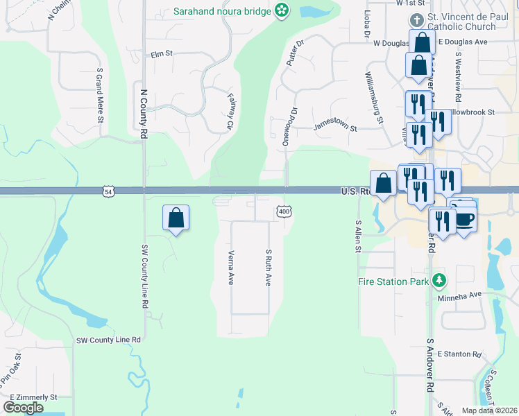 map of restaurants, bars, coffee shops, grocery stores, and more near 532 South Ruth Avenue in Andover