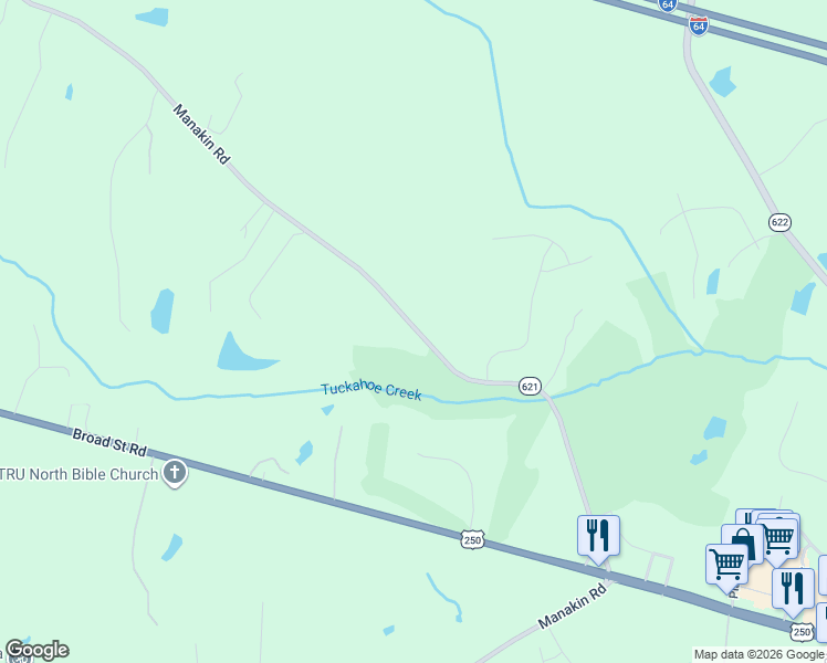 map of restaurants, bars, coffee shops, grocery stores, and more near 2110 Manakin Road in Manakin-Sabot