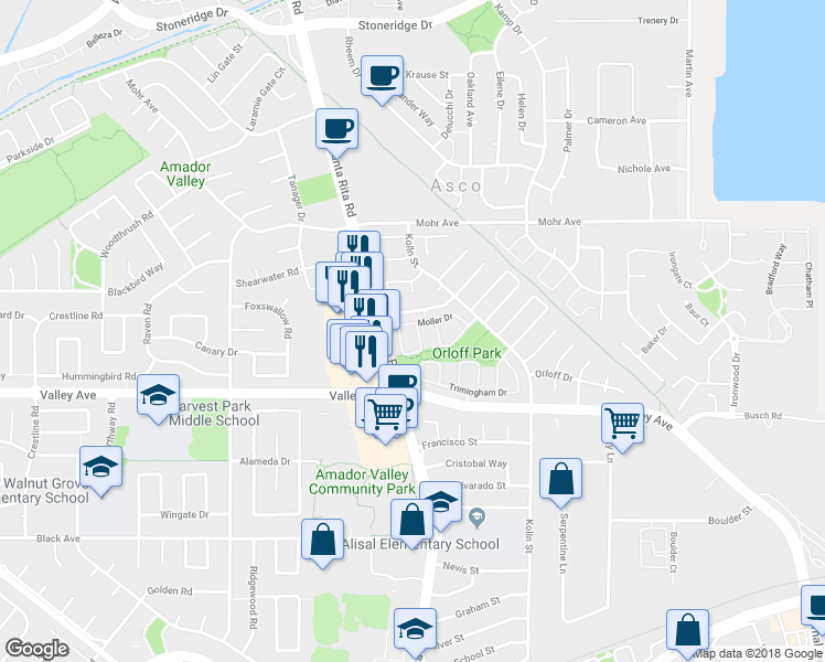 map of restaurants, bars, coffee shops, grocery stores, and more near 1960 Fiorio Circle in Pleasanton