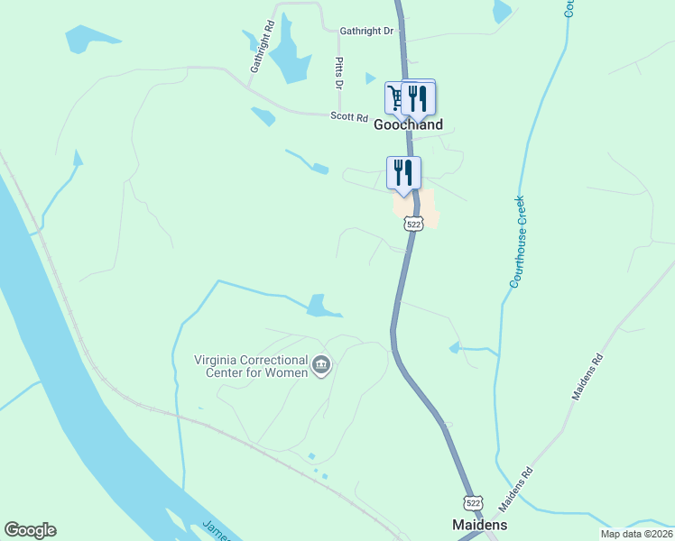 map of restaurants, bars, coffee shops, grocery stores, and more near 3020 Swann's Inn Crescent in Goochland