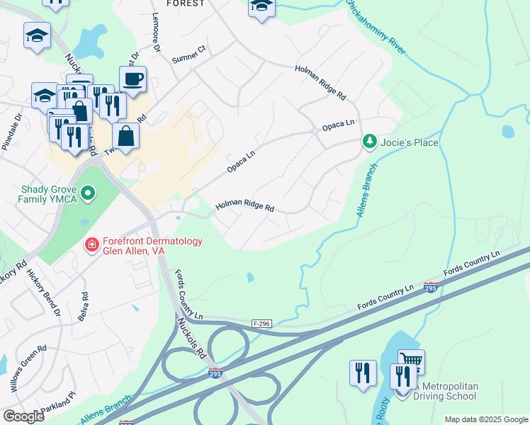 map of restaurants, bars, coffee shops, grocery stores, and more near 10600 Benmable Drive in Glen Allen