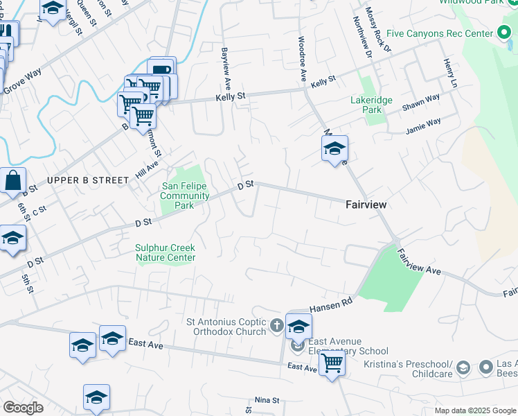map of restaurants, bars, coffee shops, grocery stores, and more near 23853 Clayton Street in Hayward