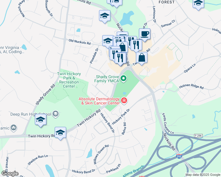 map of restaurants, bars, coffee shops, grocery stores, and more near 11401 Scotsglen Court in Glen Allen