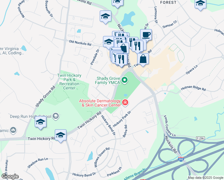 map of restaurants, bars, coffee shops, grocery stores, and more near 11401 Scotsglen Court in Glen Allen
