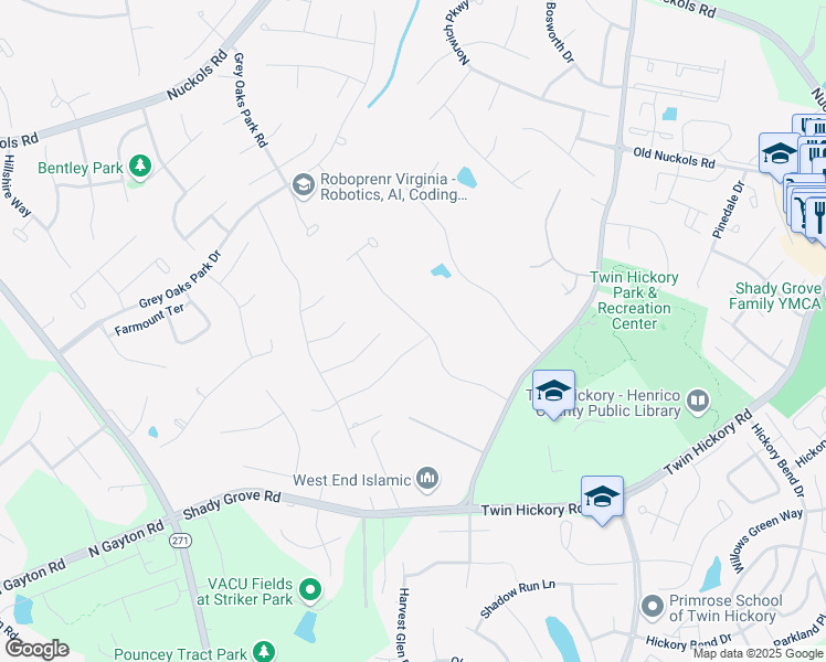 map of restaurants, bars, coffee shops, grocery stores, and more near 11040 Ellis Meadows Lane in Glen Allen