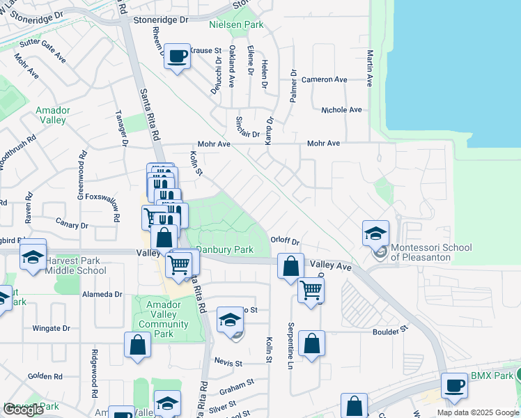 map of restaurants, bars, coffee shops, grocery stores, and more near 4166 Peregrine Way in Pleasanton