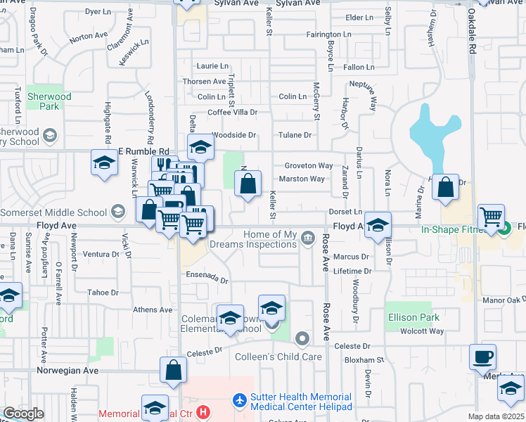 map of restaurants, bars, coffee shops, grocery stores, and more near 2612 Cabernet Court in Modesto