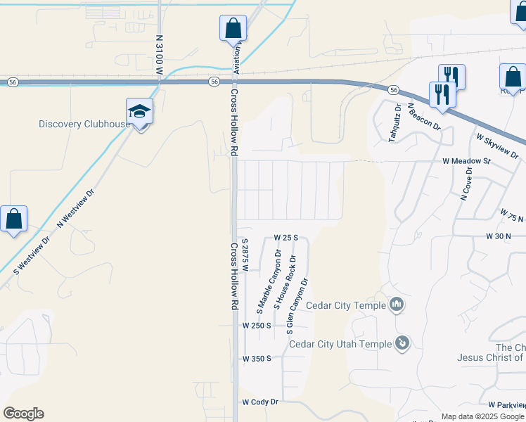 map of restaurants, bars, coffee shops, grocery stores, and more near 54 North 2825 West in Cedar City