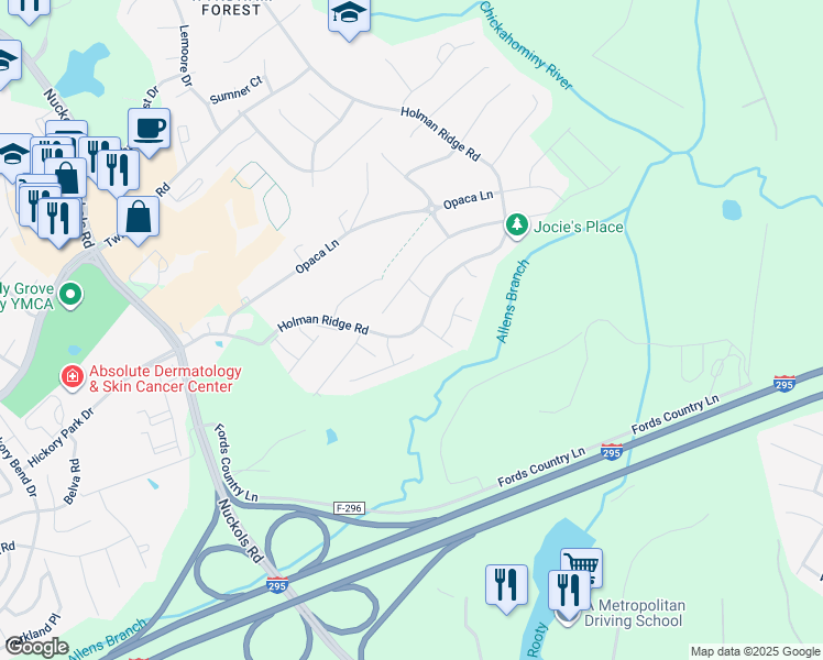 map of restaurants, bars, coffee shops, grocery stores, and more near 10835 Holman Ridge Road in Glen Allen