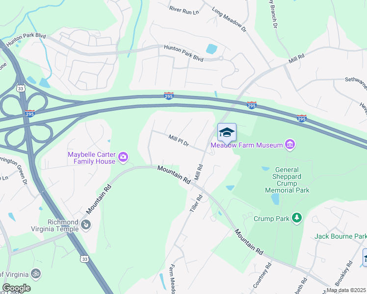map of restaurants, bars, coffee shops, grocery stores, and more near 3817 Mill Place Drive in Glen Allen