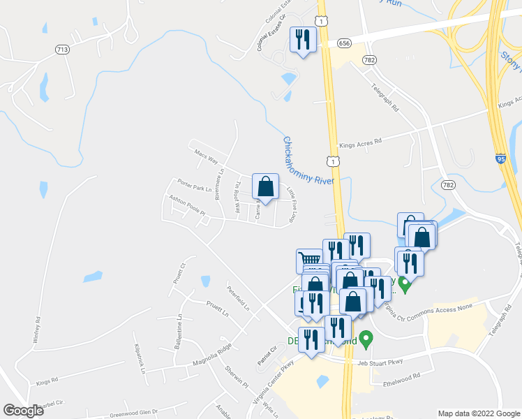 map of restaurants, bars, coffee shops, grocery stores, and more near 10180 Brook Road in Glen Allen
