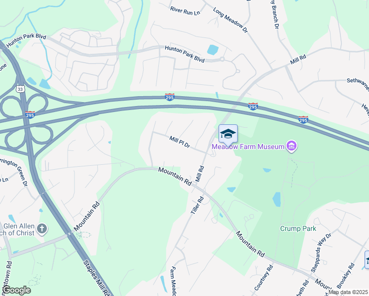 map of restaurants, bars, coffee shops, grocery stores, and more near 3817 Mill Place Drive in Glen Allen