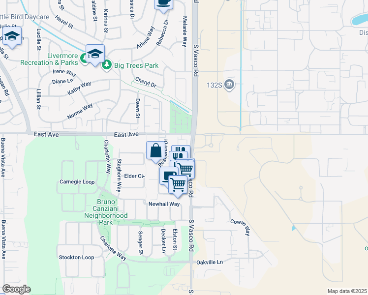 map of restaurants, bars, coffee shops, grocery stores, and more near 2105 Malbec Common in Livermore