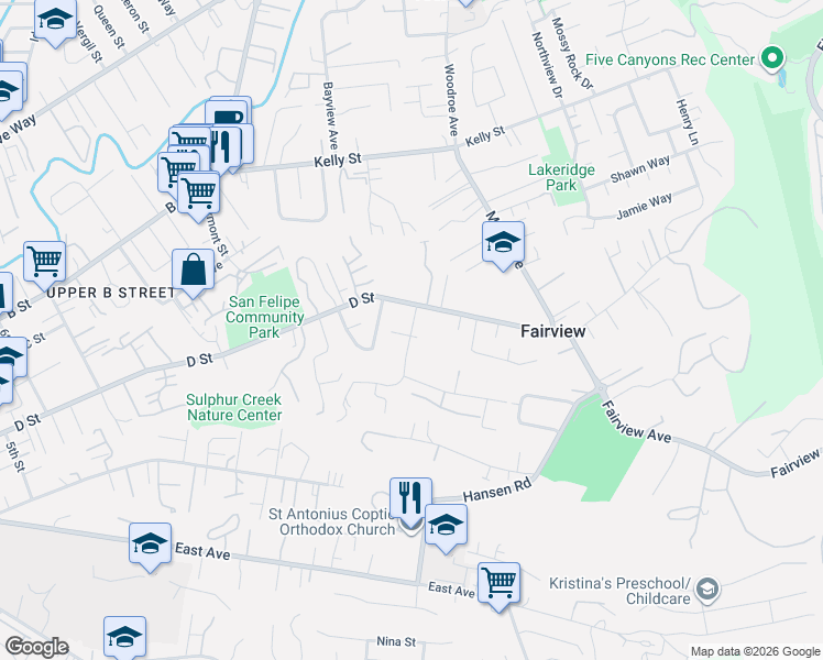 map of restaurants, bars, coffee shops, grocery stores, and more near 23900 Madeiros Avenue in Hayward