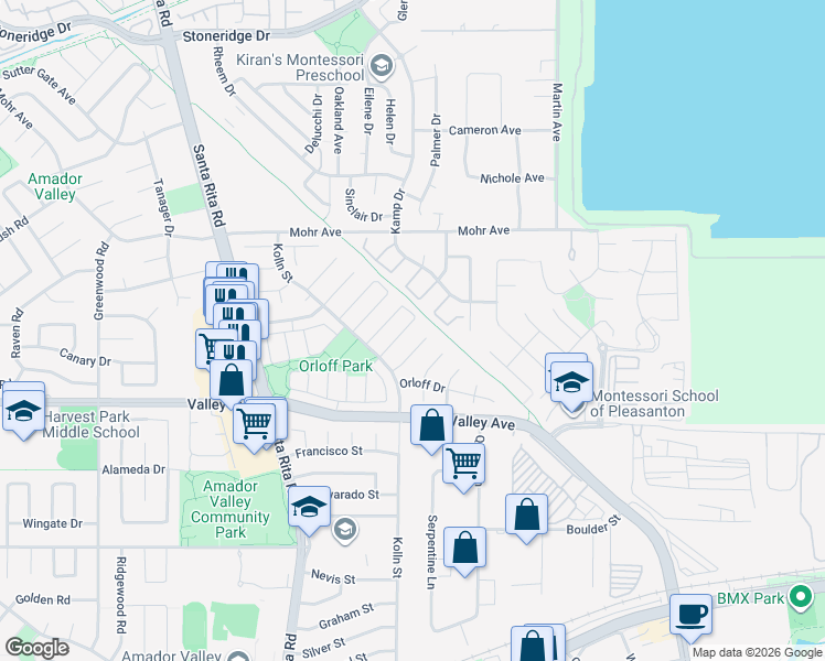 map of restaurants, bars, coffee shops, grocery stores, and more near 4067 Peregrine Way in Pleasanton