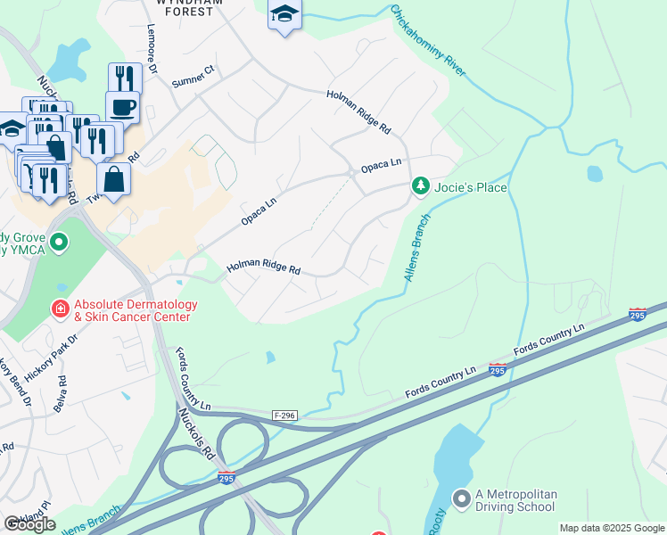 map of restaurants, bars, coffee shops, grocery stores, and more near 10835 Holman Ridge Road in Glen Allen