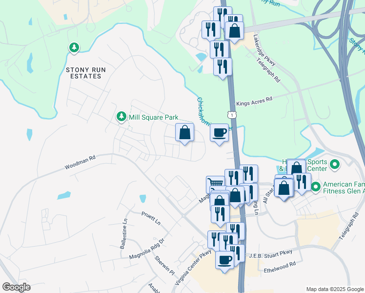 map of restaurants, bars, coffee shops, grocery stores, and more near 10180 Brook Road in Glen Allen