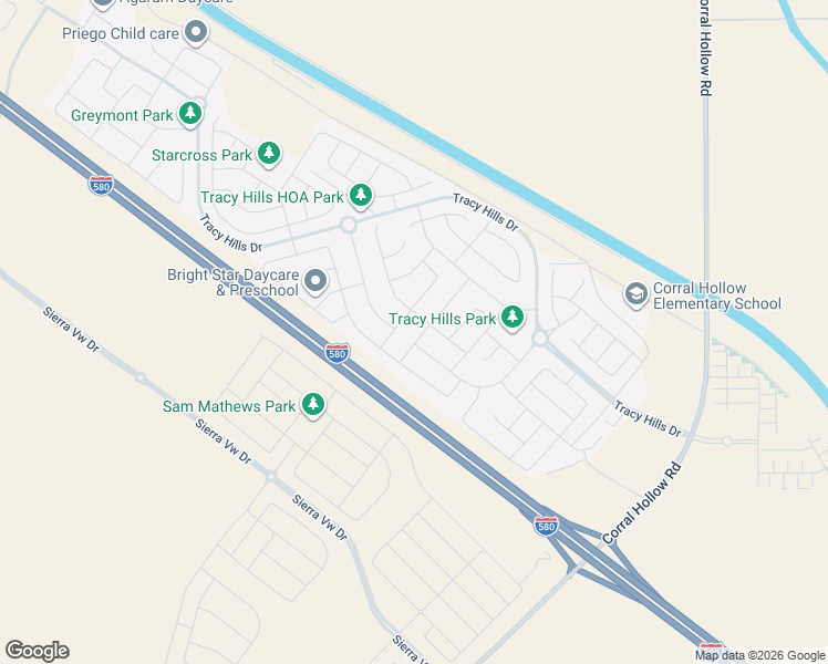 map of restaurants, bars, coffee shops, grocery stores, and more near 2605 Luna Avenue in Tracy