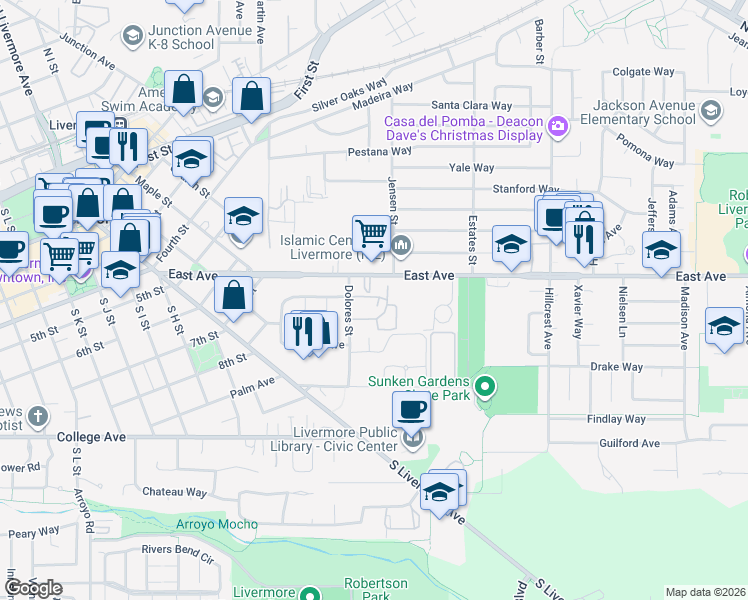 map of restaurants, bars, coffee shops, grocery stores, and more near 3732 Carrigan Common in Livermore