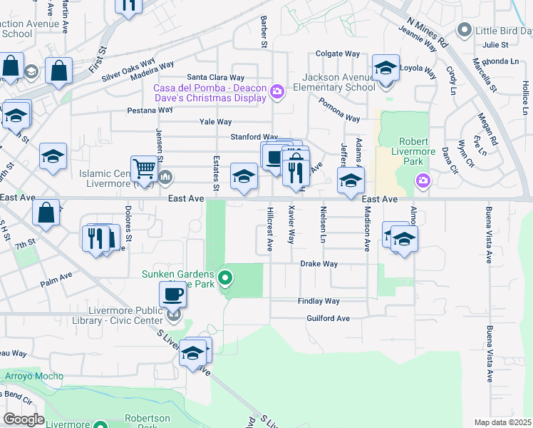map of restaurants, bars, coffee shops, grocery stores, and more near 1069 Montclair Court in Livermore