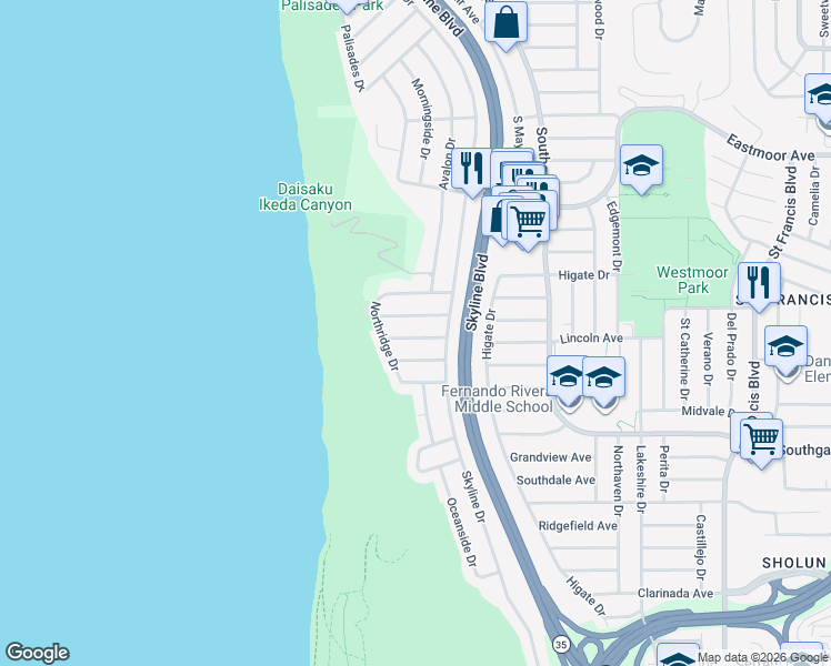 map of restaurants, bars, coffee shops, grocery stores, and more near 20 Eaton Avenue in Daly City