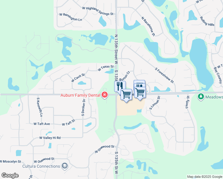 map of restaurants, bars, coffee shops, grocery stores, and more near 13610 West Maple Street in Wichita