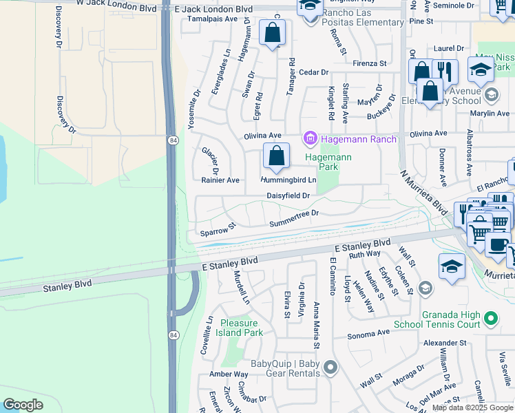 map of restaurants, bars, coffee shops, grocery stores, and more near 80 Canary Court in Livermore