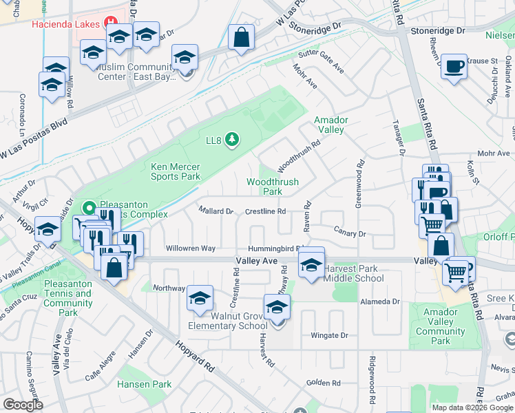 map of restaurants, bars, coffee shops, grocery stores, and more near 2503 Skimmer Court in Pleasanton