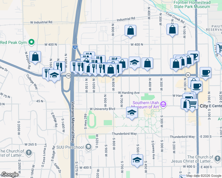 map of restaurants, bars, coffee shops, grocery stores, and more near 119 North 800 West in Cedar City
