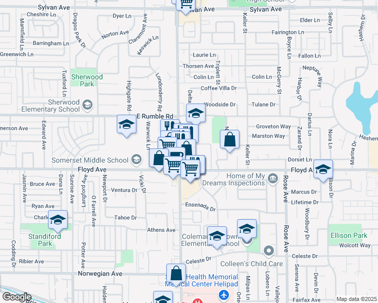 map of restaurants, bars, coffee shops, grocery stores, and more near 2716 Coffee Road in Modesto