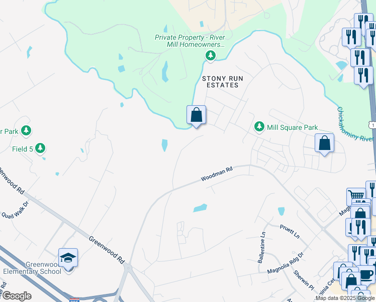 map of restaurants, bars, coffee shops, grocery stores, and more near 11275 Winfrey Road in Glen Allen