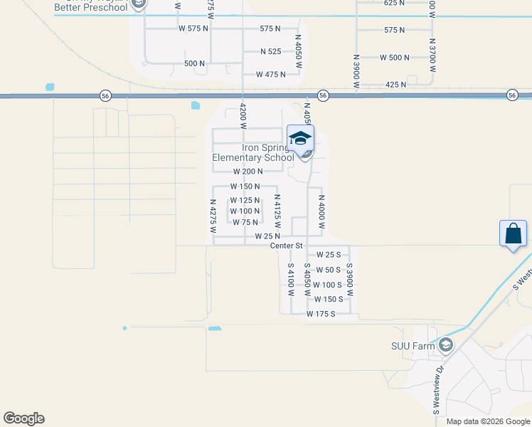 map of restaurants, bars, coffee shops, grocery stores, and more near 96 North 4150 West in Cedar City
