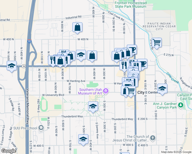 map of restaurants, bars, coffee shops, grocery stores, and more near 118 North 400 West in Cedar City