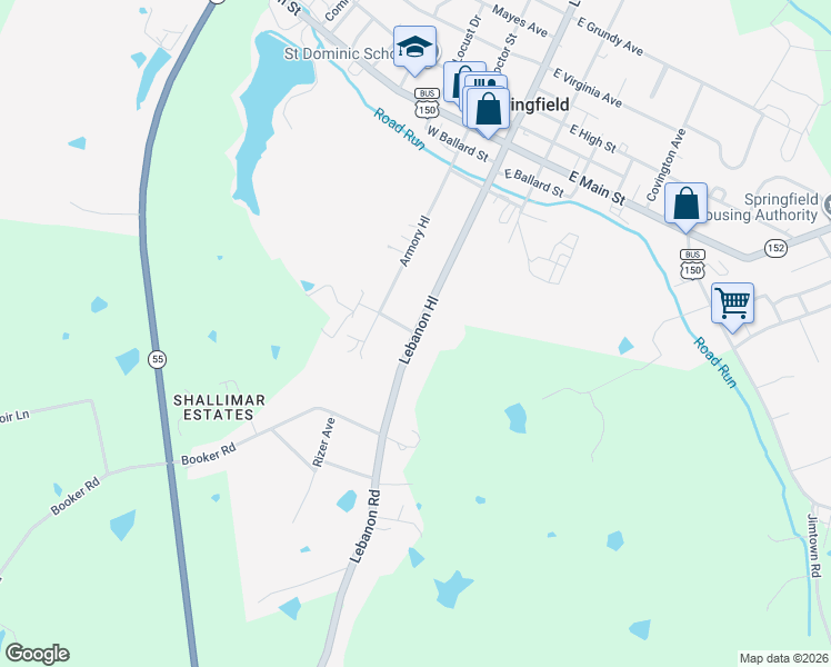 map of restaurants, bars, coffee shops, grocery stores, and more near 200 Lebanon Hill in Springfield