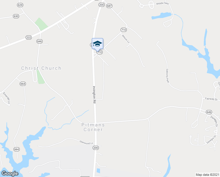 map of restaurants, bars, coffee shops, grocery stores, and more near 3117 Irvington Road in Weems