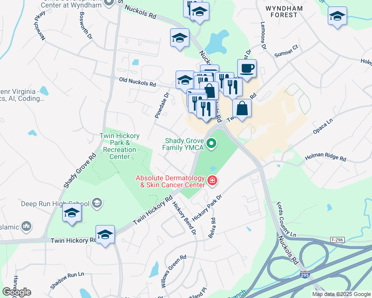 map of restaurants, bars, coffee shops, grocery stores, and more near 5216 Avery Green Drive in Glen Allen
