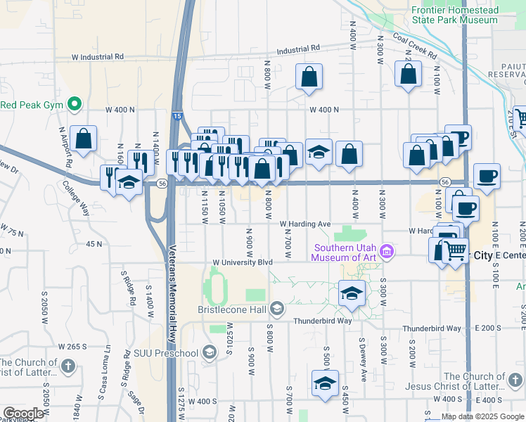 map of restaurants, bars, coffee shops, grocery stores, and more near 160 North 900 West in Cedar City