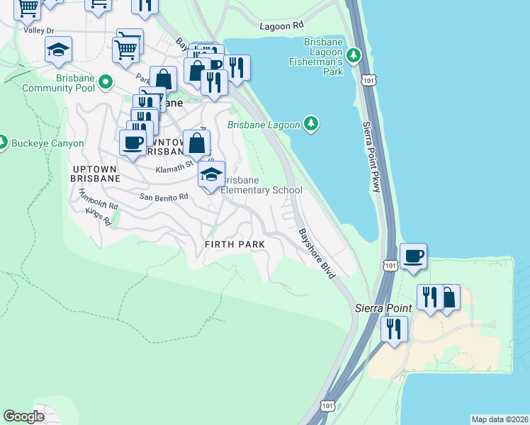 map of restaurants, bars, coffee shops, grocery stores, and more near 8 Joy Avenue in Brisbane