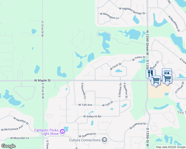 map of restaurants, bars, coffee shops, grocery stores, and more near 14402 Sheriac Circle in Wichita
