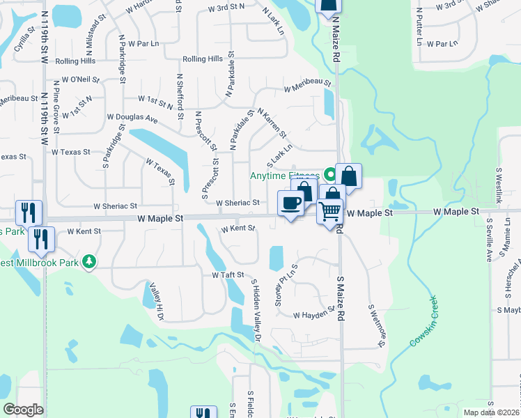 map of restaurants, bars, coffee shops, grocery stores, and more near 232 South Lark Lane in Wichita