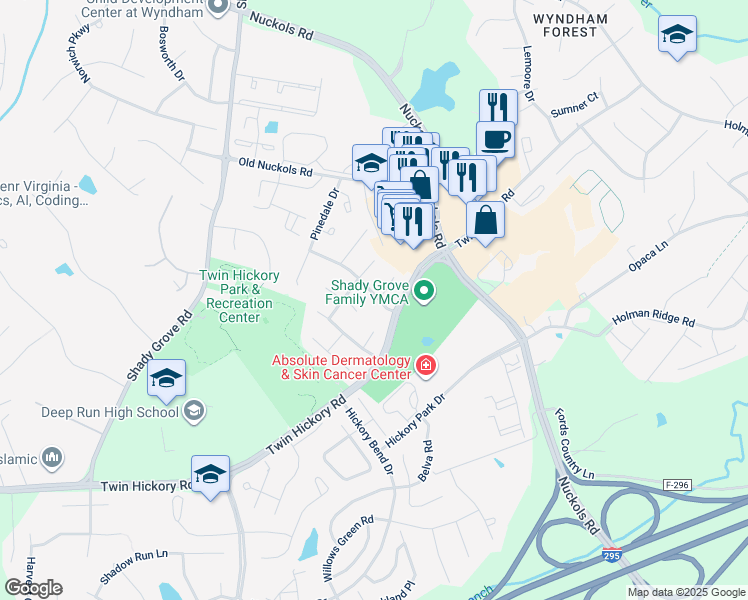 map of restaurants, bars, coffee shops, grocery stores, and more near 5216 Avery Green Drive in Glen Allen